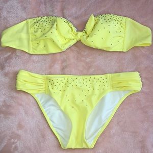 Strapless Rhinestone Yellow Bikini